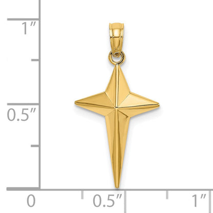 14K Gelbgold 2-d Poliert Dreieck Tipped Kreuz Charm