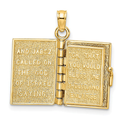 14K Gelbgold 3-d mit Beweglich Pages Gebet Of Jabez Book Charm