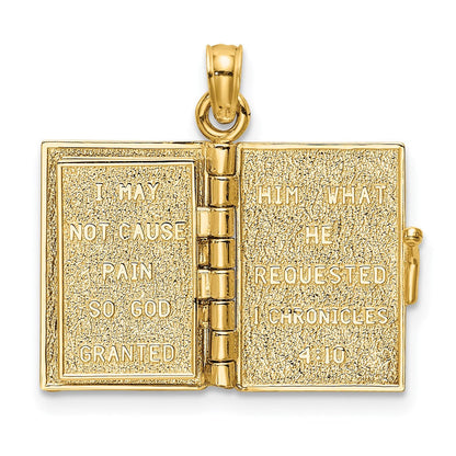 14K Gelbgold 3-d mit Beweglich Pages Gebet Of Jabez Book Charm