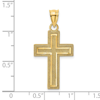 14K Gelbgold Diamant-Cut-Block-Kreuz-Charm** Falls "D/C" für "Diamant Cut" (also die geschliffene Oberflächenveredelung) steht, lautet die vollständige natürliche Übersetzung: **14K Gelbgold Kreuz-Charm mit Diamantschliff-Blockdesign