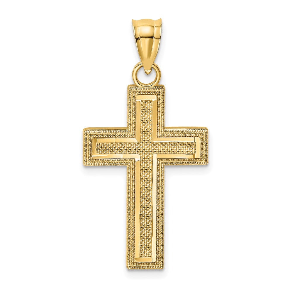 14K Gelbgold Diamant-Cut-Block-Kreuz-Charm** Falls "D/C" für "Diamant Cut" (also die geschliffene Oberflächenveredelung) steht, lautet die vollständige natürliche Übersetzung: **14K Gelbgold Kreuz-Charm mit Diamantschliff-Blockdesign