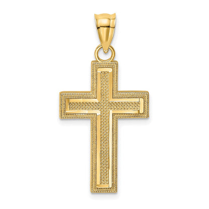14K Gelbgold Diamant-Cut-Block-Kreuz-Charm** Falls "D/C" für "Diamant Cut" (also die geschliffene Oberflächenveredelung) steht, lautet die vollständige natürliche Übersetzung: **14K Gelbgold Kreuz-Charm mit Diamantschliff-Blockdesign
