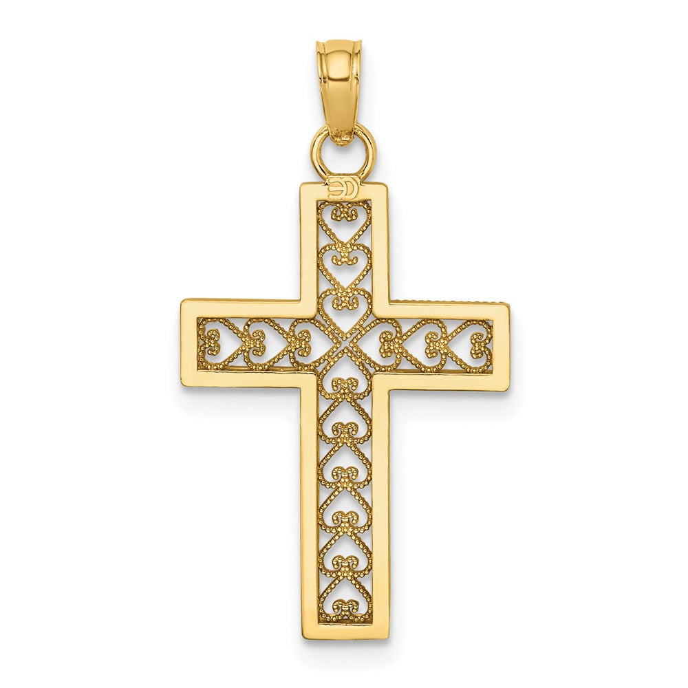 14K Gelbgold Filigran Gekugelt Outline Kreuz Charm