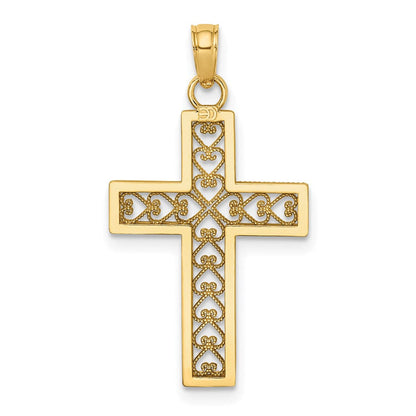 14K Gelbgold Filigran Gekugelt Outline Kreuz Charm