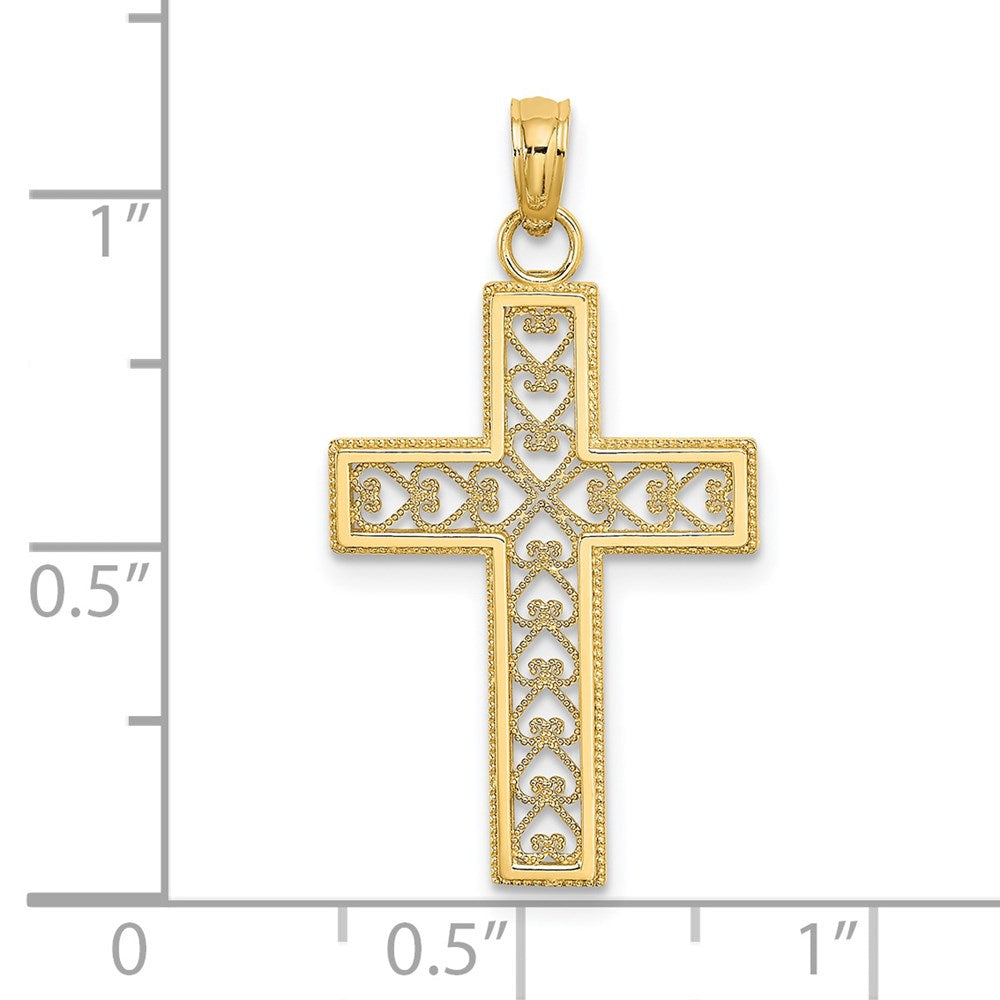 14K Gelbgold Filigran Gekugelt Outline Kreuz Charm