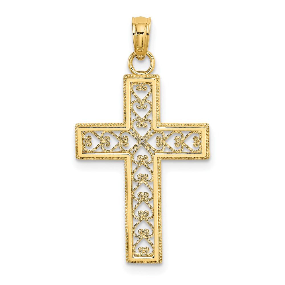 14K Gelbgold Filigran Gekugelt Outline Kreuz Charm