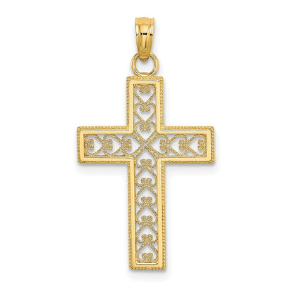 14K Gelbgold Filigran Gekugelt Outline Kreuz Charm