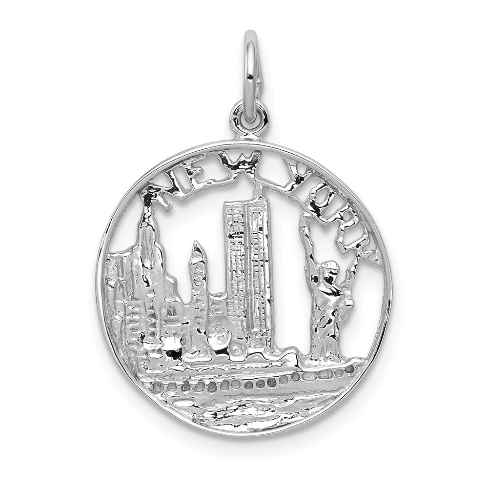 14K Weißgold massiver polierter NEW YORK Skyline-Charm