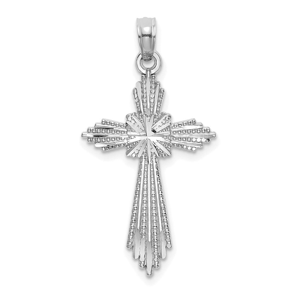 14K Weißgold Fantasie Diamantiert Kreuz Charm