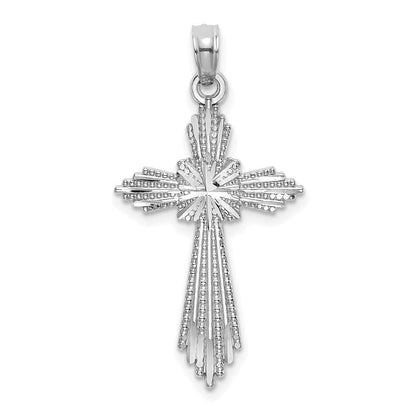 14K Weißgold Fantasie Diamantiert Kreuz Charm