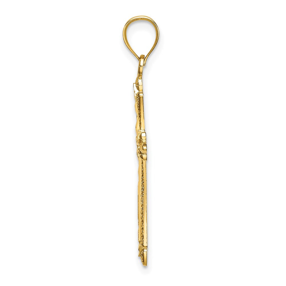 14K Gelbgold Diamantiert Kreuz mit Fantasie Edges Charm