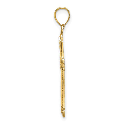 14K Gelbgold Diamantiert Kreuz mit Fantasie Edges Charm