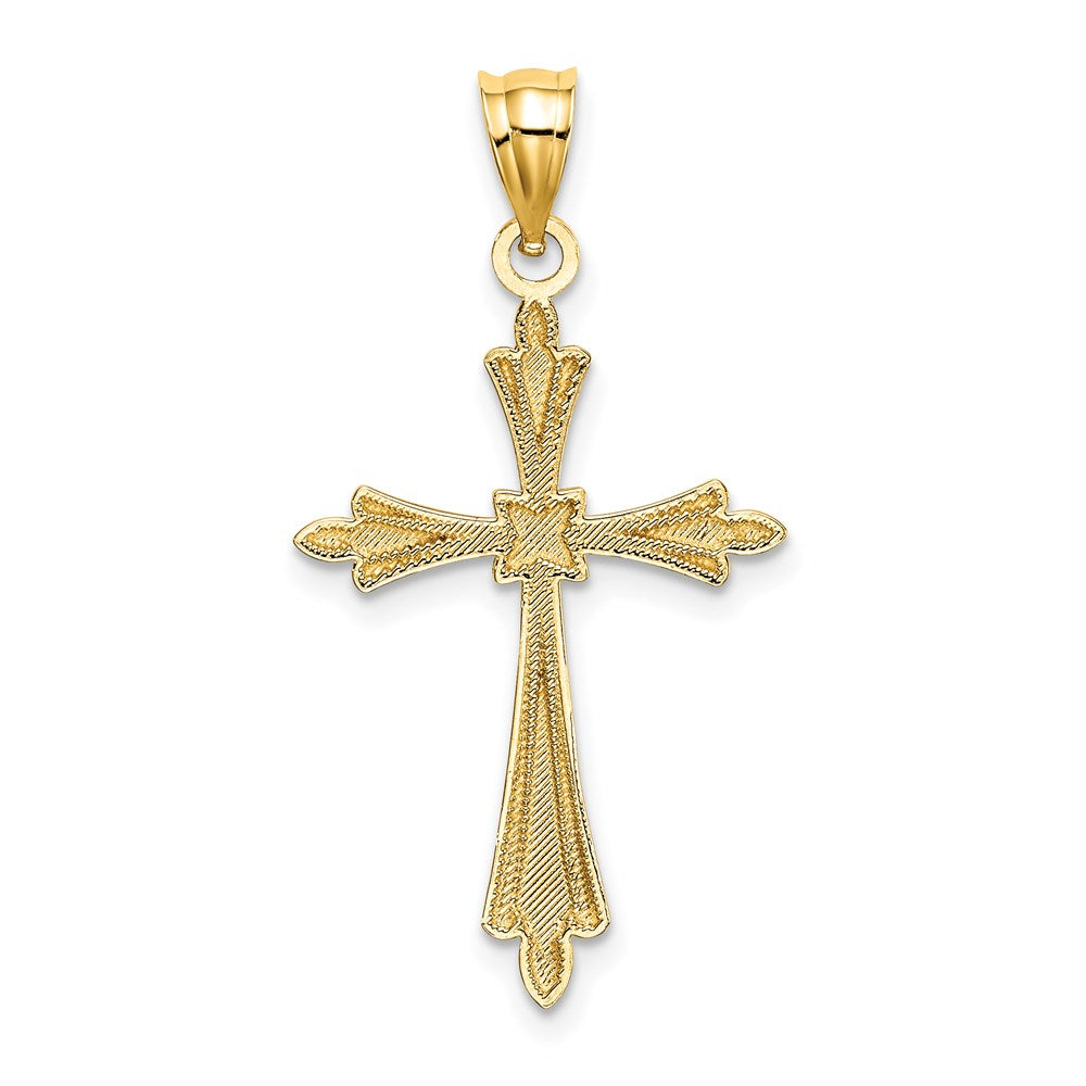 14K Gelbgold Diamantiert Kreuz mit Fantasie Edges Charm