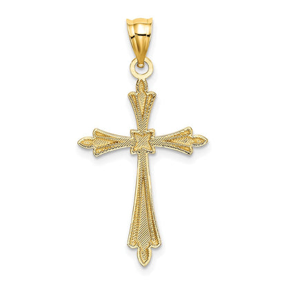 14K Gelbgold Diamantiert Kreuz mit Fantasie Edges Charm