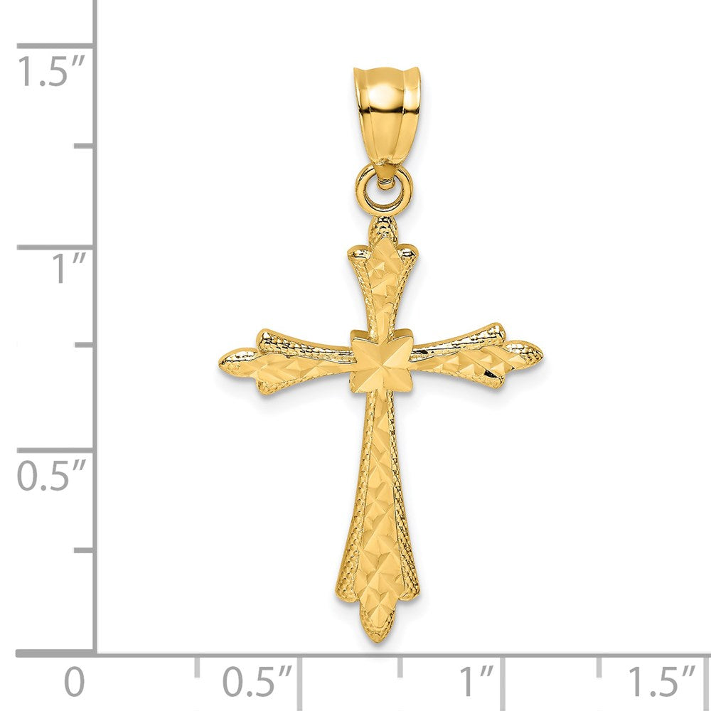 14K Gelbgold Diamantiert Kreuz mit Fantasie Edges Charm