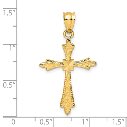 14K Gelbgold Diamantiert Kreuz mit Fantasie Edges Charm