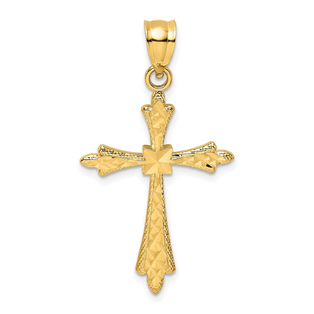 14K Gelbgold Diamantiert Kreuz mit Fantasie Edges Charm