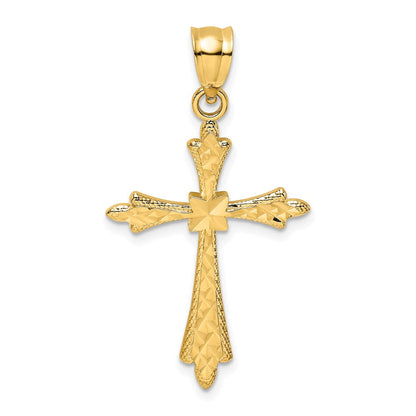 14K Gelbgold Diamantiert Kreuz mit Fantasie Edges Charm