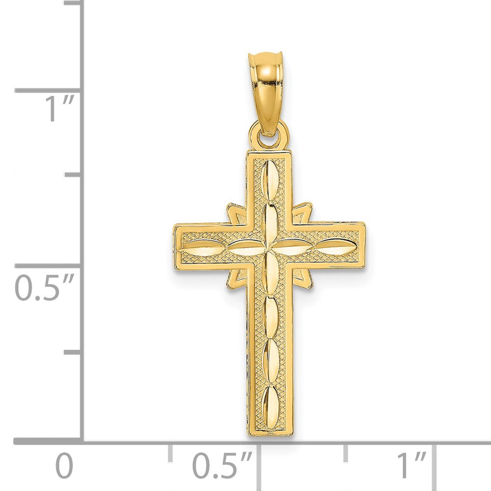 14K Gelbgold Diamantiert Geätzt Kreuz Charm