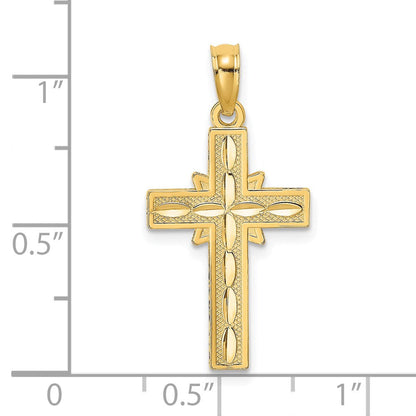 14K Gelbgold Diamantiert Geätzt Kreuz Charm