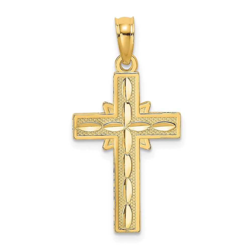 14K Gelbgold Diamantiert Geätzt Kreuz Charm