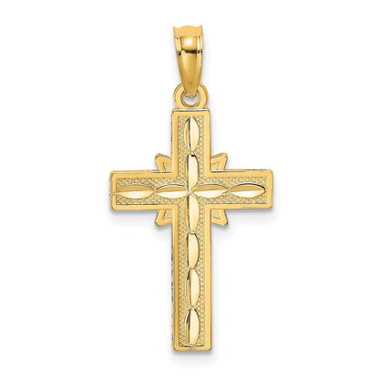 14K Gelbgold Diamantiert Geätzt Kreuz Charm