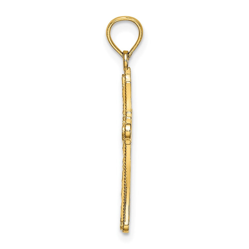 14K Gelbgold Diamantiert Striped Kreuz Charm