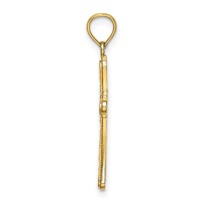 14K Gelbgold Diamantiert Striped Kreuz Charm
