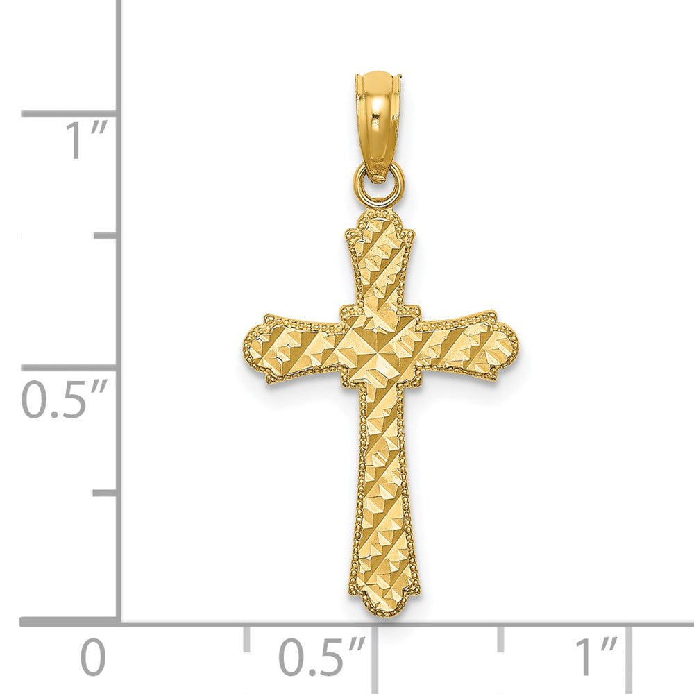14K Gelbgold Diamantiert Striped Kreuz Charm