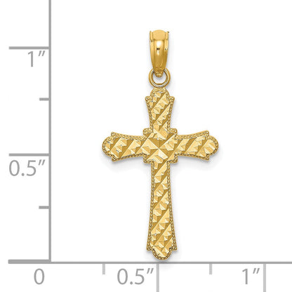 14K Gelbgold Diamantiert Striped Kreuz Charm