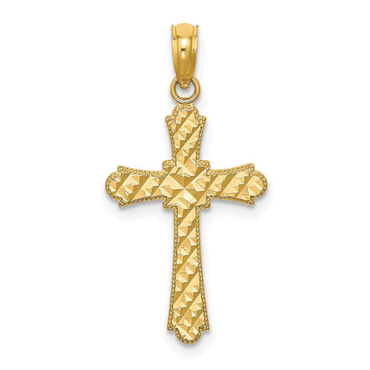 14K Gelbgold Diamantiert Striped Kreuz Charm