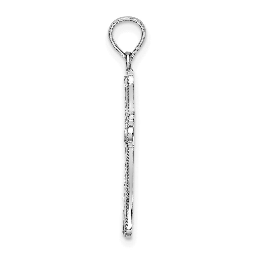 14K Weißgold Diamantiert Striped Kreuz Charm