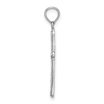 14K Weißgold Diamantiert Striped Kreuz Charm
