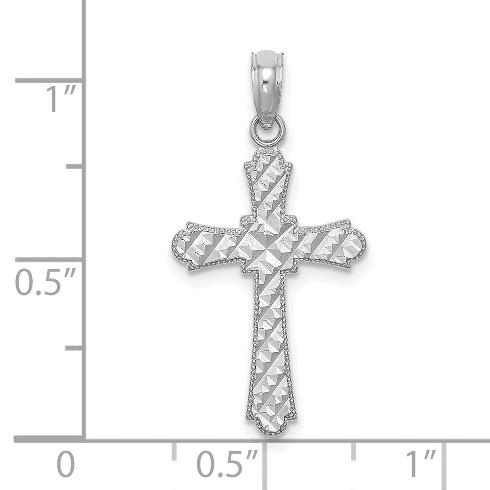14K Weißgold Diamantiert Striped Kreuz Charm