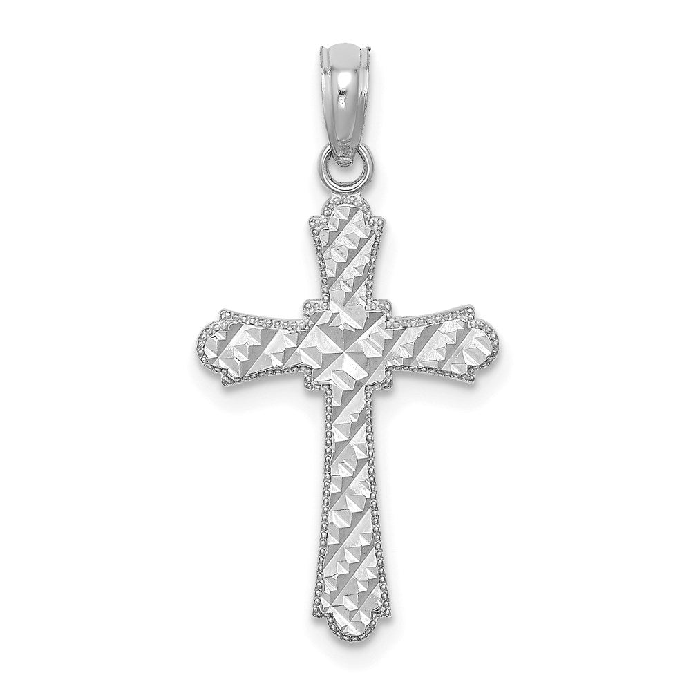 14K Weißgold Diamantiert Striped Kreuz Charm