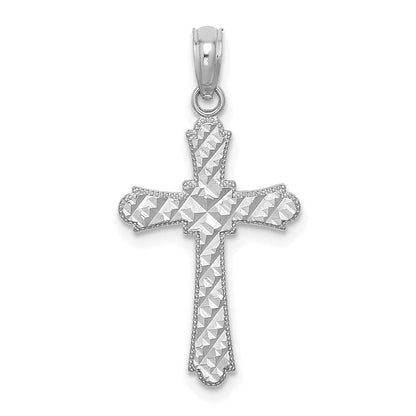14K Weißgold Diamantiert Striped Kreuz Charm