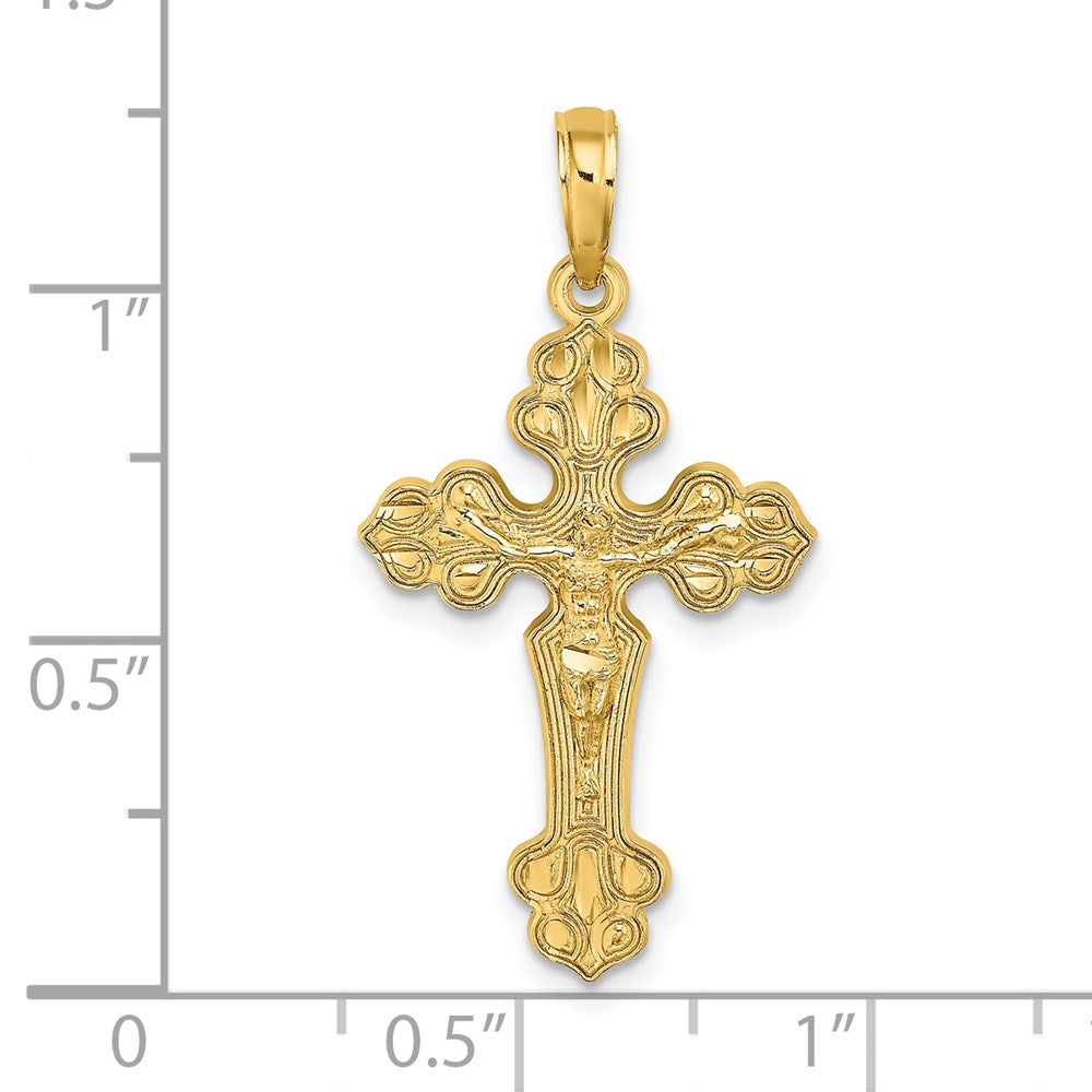 14K Gelbgold Diamantiert Kruzifix W /fancy Tips Charm