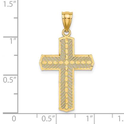 14K Gelbgold Kreuz-Charm mit Perlrand