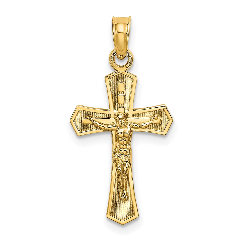 14K Gelbgold Kruzifix mit Abgeschrägt Edges Charm