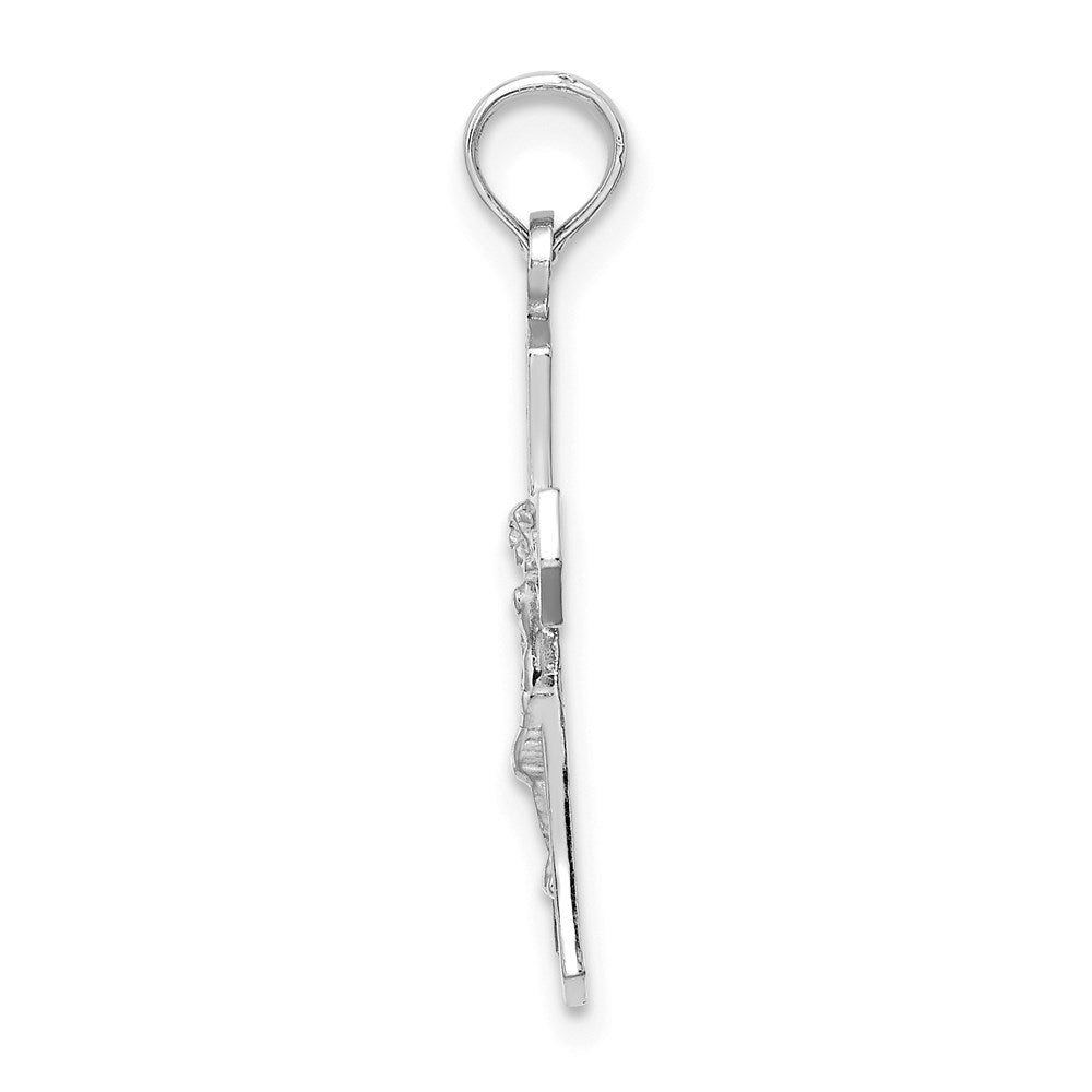14K Weißgold Kruzifix mit Abgeschrägt Edges Charm