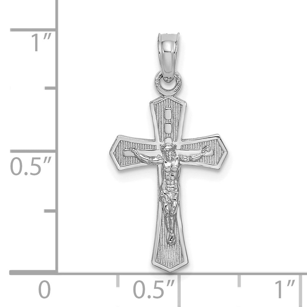 14K Weißgold Kruzifix mit Abgeschrägt Edges Charm