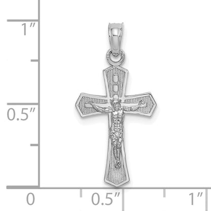 14K Weißgold Kruzifix mit Abgeschrägt Edges Charm