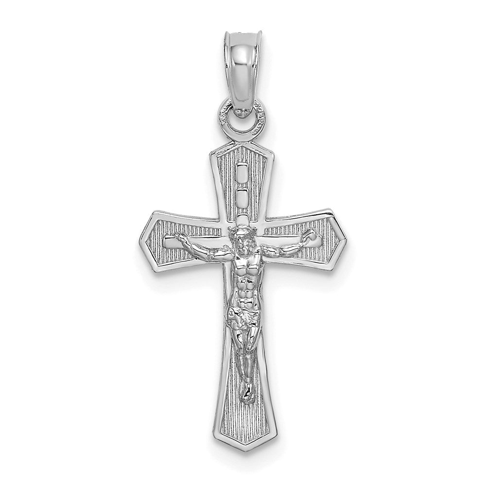 14K Weißgold Kruzifix mit Abgeschrägt Edges Charm