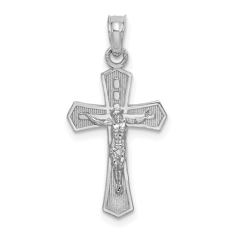 14K Weißgold Kruzifix mit Abgeschrägt Edges Charm