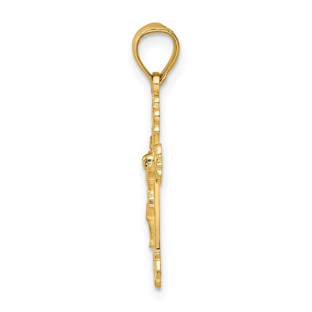 14K Gelbgold mit Strukturiert Gewellt Kante Kruzifix Charm