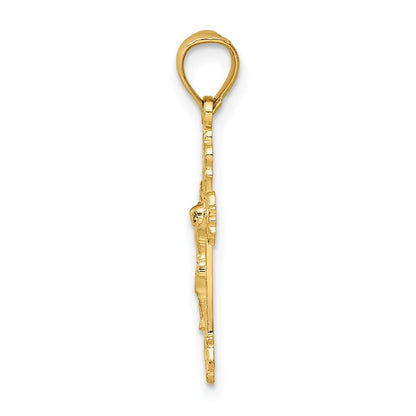 14K Gelbgold mit Strukturiert Gewellt Kante Kruzifix Charm