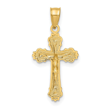 14K Gelbgold mit Strukturiert Gewellt Kante Kruzifix Charm