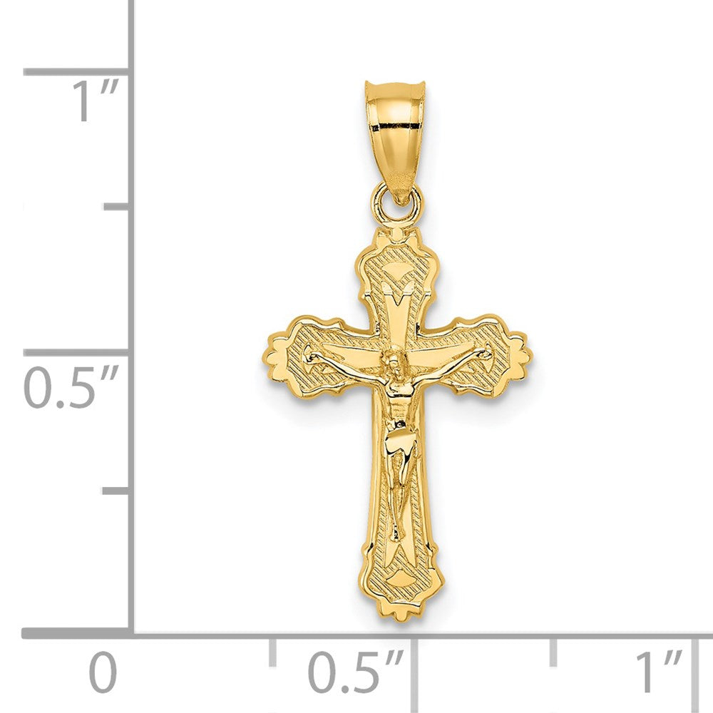 14K Gelbgold mit Strukturiert Gewellt Kante Kruzifix Charm