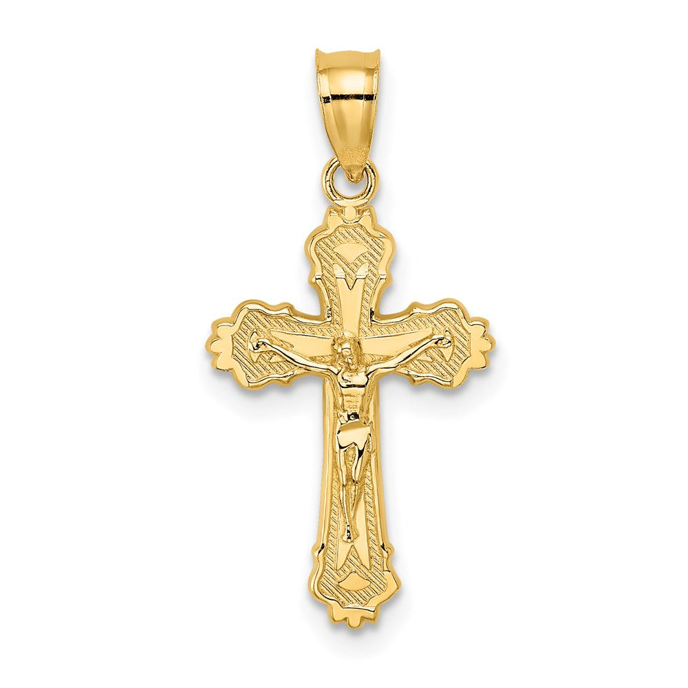 14K Gelbgold mit Strukturiert Gewellt Kante Kruzifix Charm