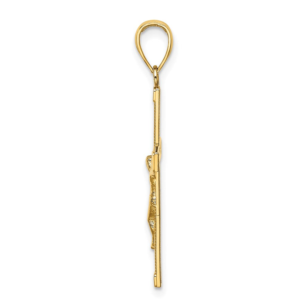 14K Gelbgold Poliert und Strukturiert Kruzifix Charm